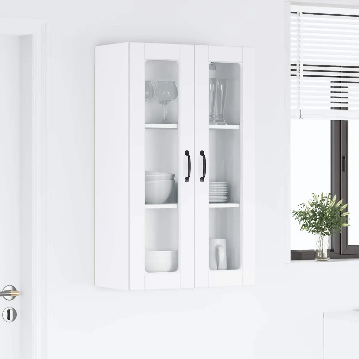 Wall Glass Kitchen Cabinet White 60x31x100cm Storage Shelves Engineered Wood
