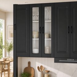 Wall-Mounted Kitchen Cabinet: Black Glass & Wood 60x31x100cm