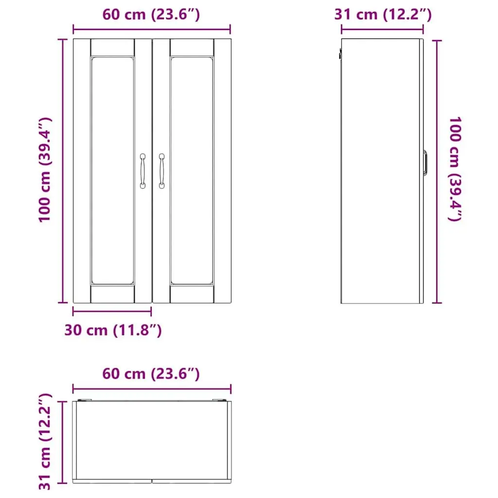 Wall-Mounted Kitchen Cabinet Black Glass 60x31x100cm Engineered Wood