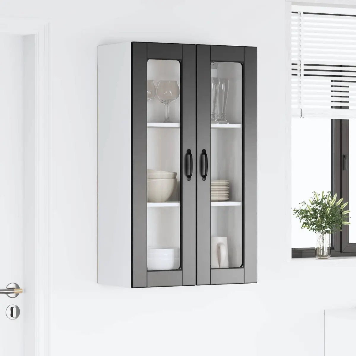 Wall-Mounted Kitchen Cabinet Black Glass 60x31x100cm Engineered Wood