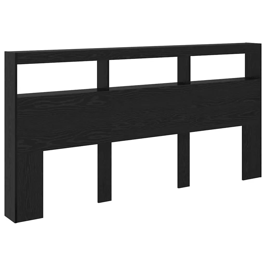 Black Engineered Wood Headboard 200cm Modern Bedroom Furniture LED Light USB