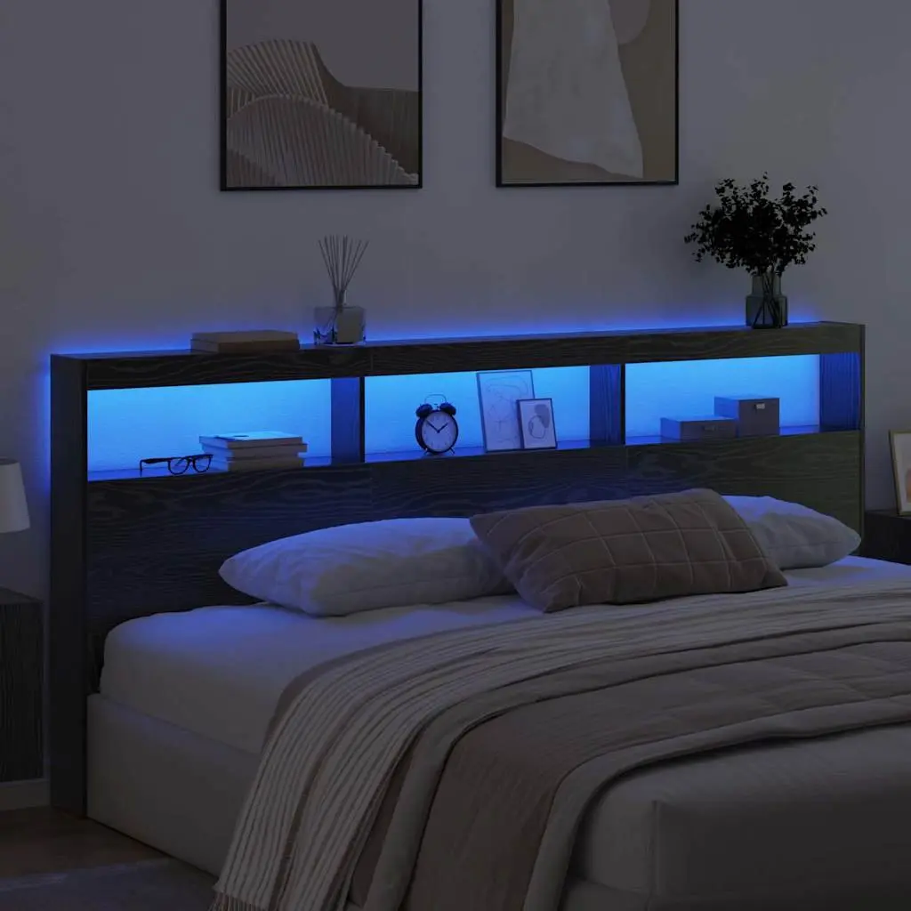 Black Oak Engineered Wood LED Headboard