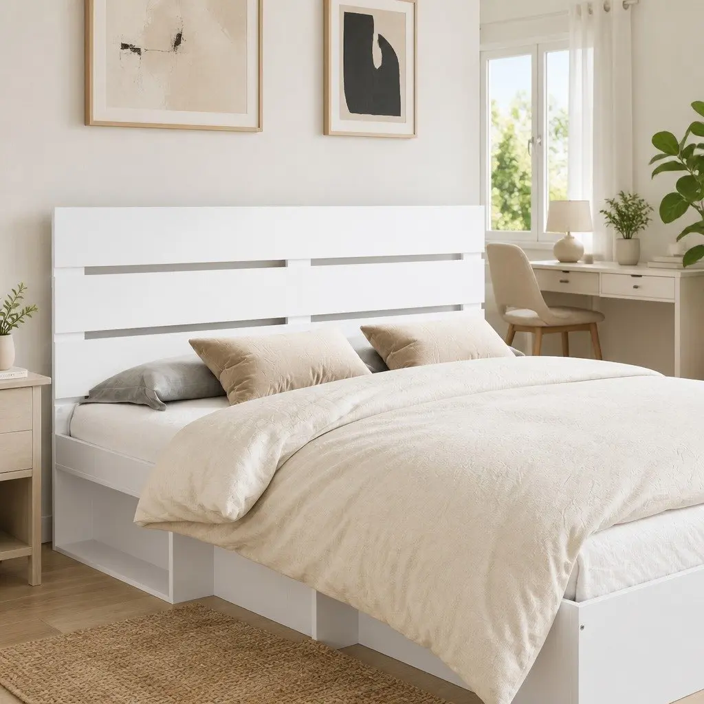 White Engineered Wood Headboard Modern Minimalist Design Bedroom Furniture
