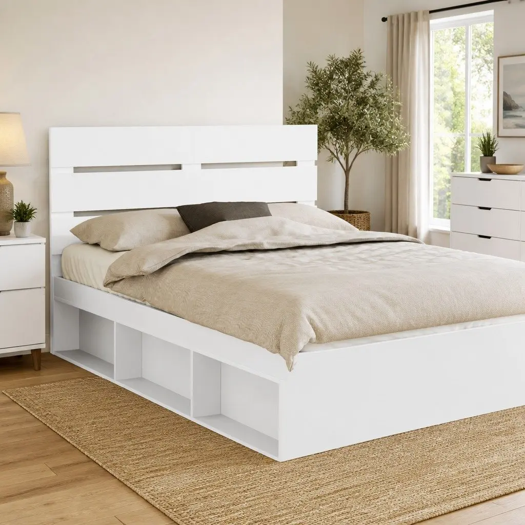 White Engineered Wood Headboard Modern Minimalist Bedroom Furniture Rectangular