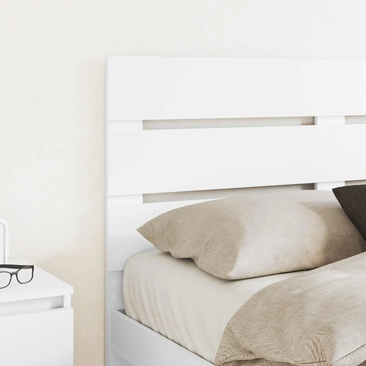 White Engineered Wood Headboard Modern Minimalist Bedroom Furniture Rectangular
