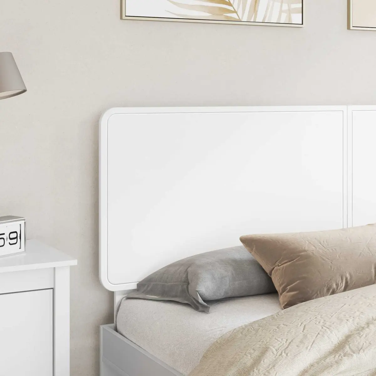 Rectangular White Engineered Wood Headboard