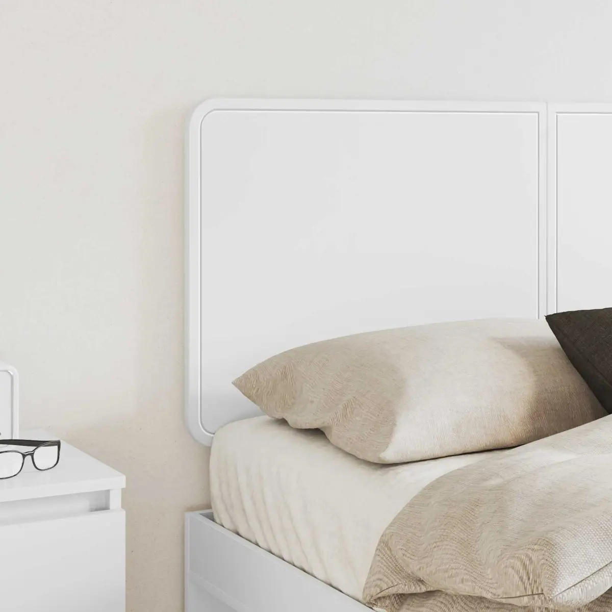White Engineered Wood Rectangle Headboard