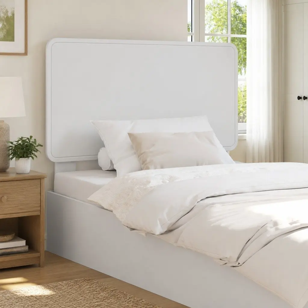 White Engineered Wood Rectangular Headboard