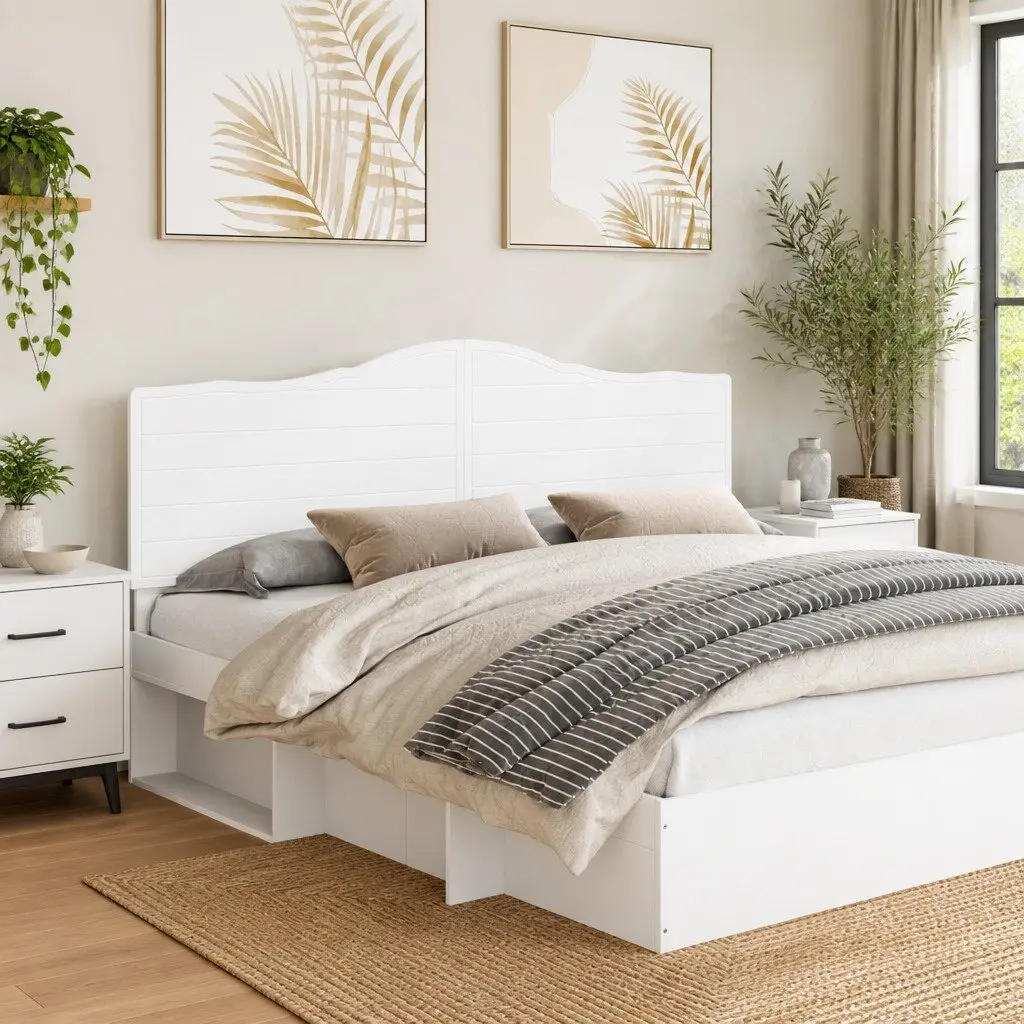 White Headboard with Engineered Wood, Wall Mounted