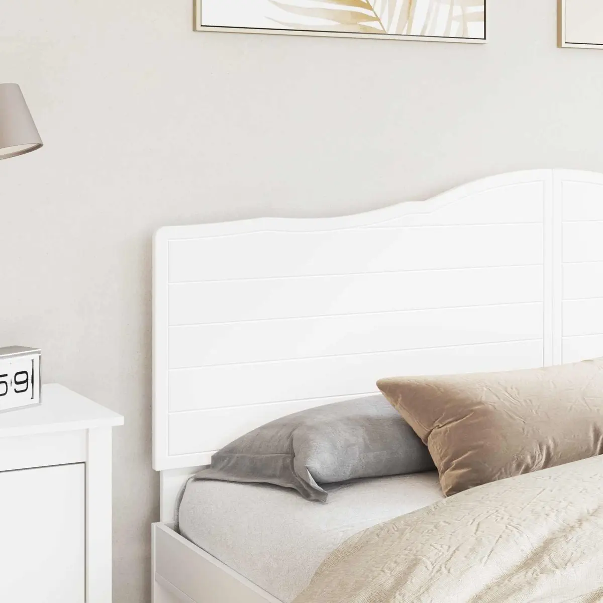 White Headboard with Engineered Wood, Wall Mounted