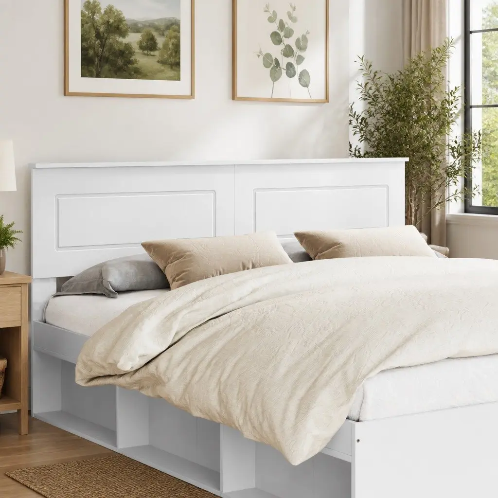 White Rectangular Engineered Wood Headboard