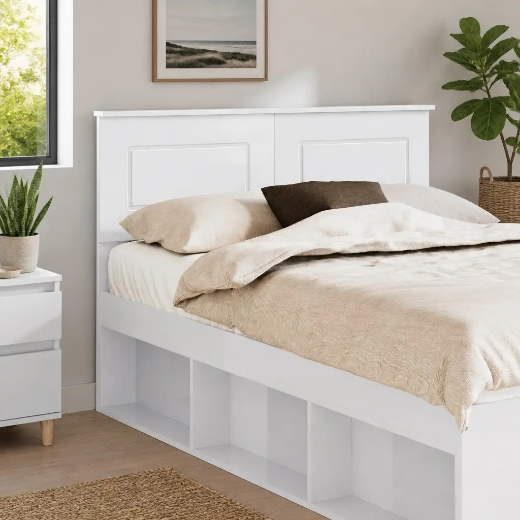Rectangular White Headboard Made of Engineered Wood