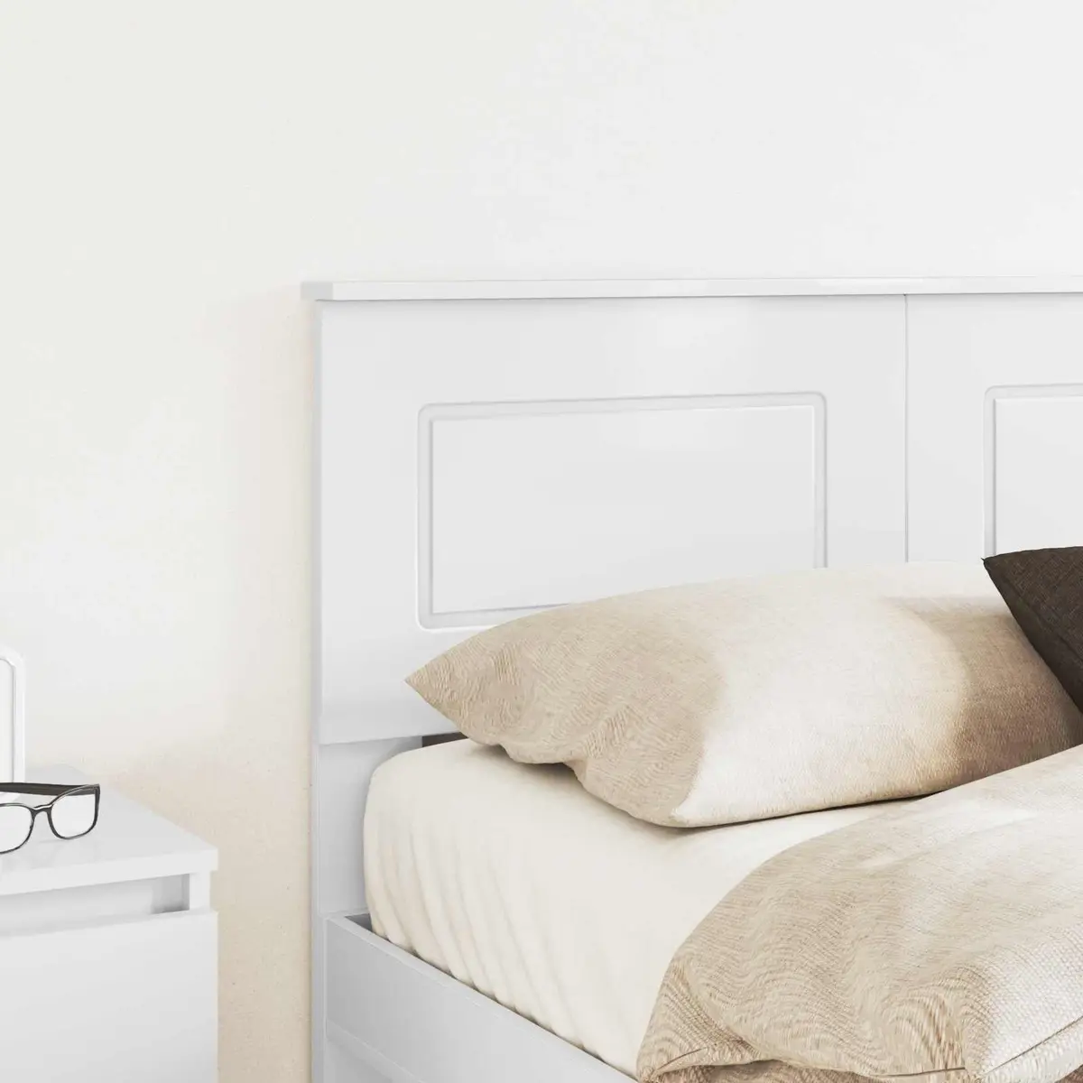 Rectangular White Headboard Made of Engineered Wood