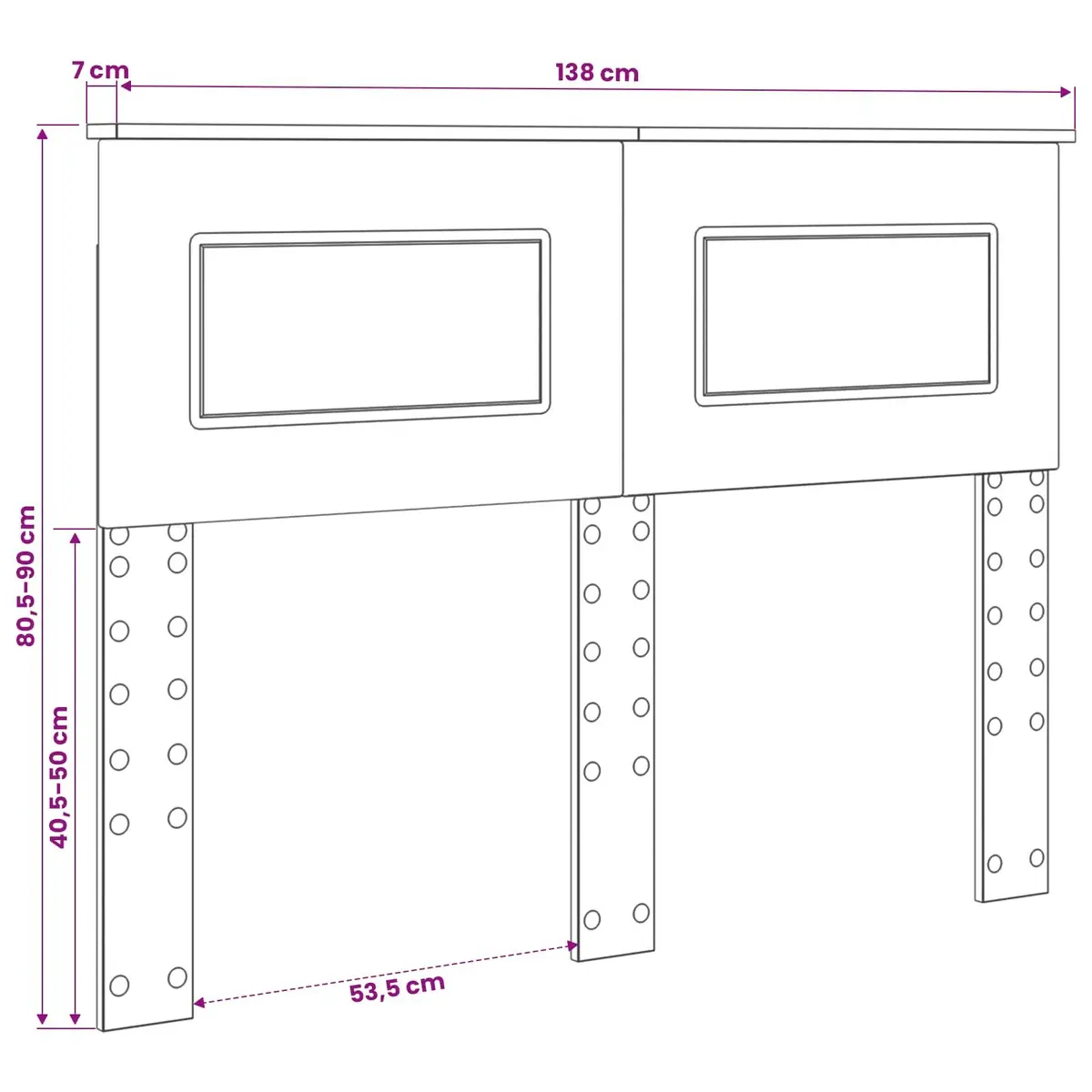 Rectangular White Headboard Made of Engineered Wood