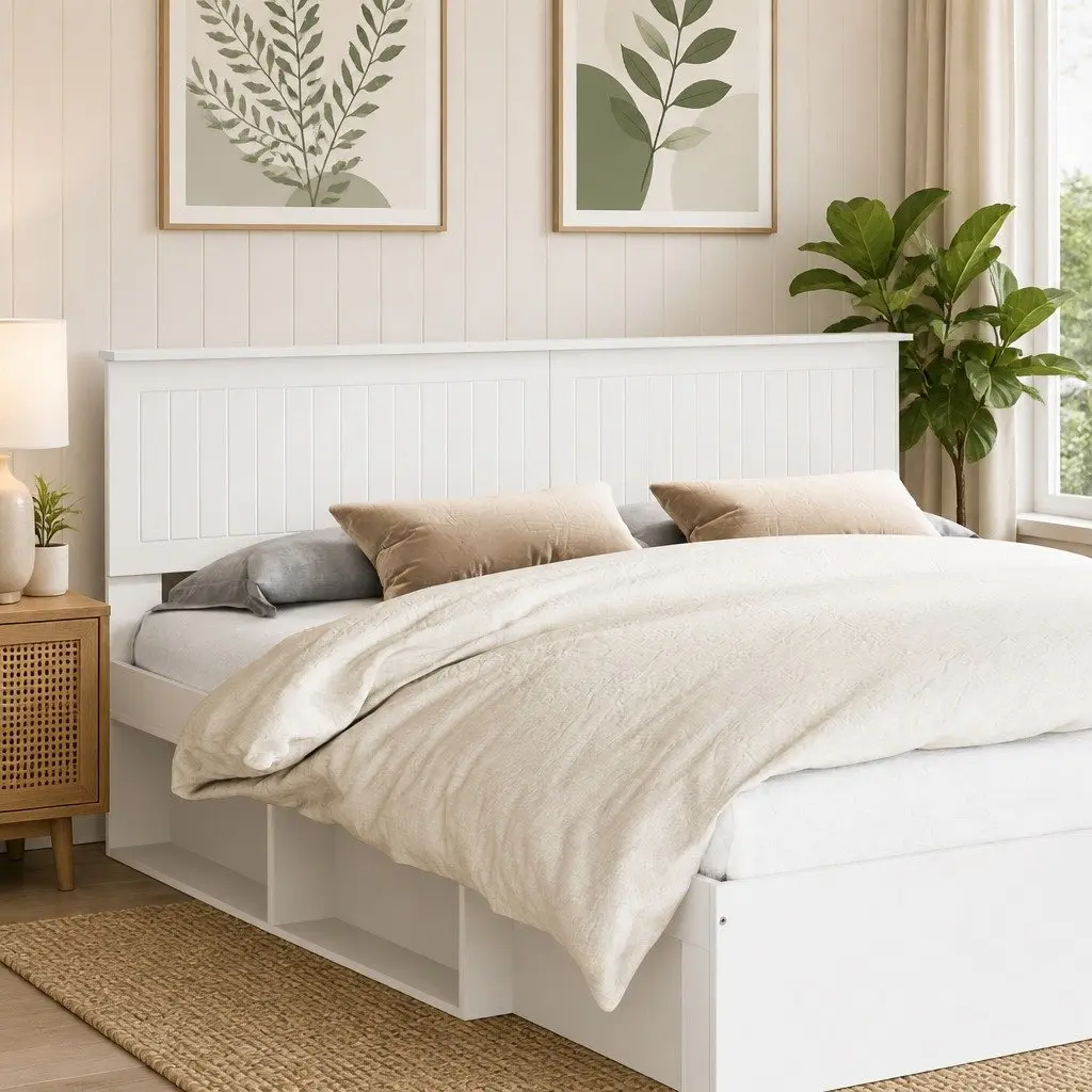 White Engineered Wood Headboard Modern Minimalist Bedroom Furniture Rectangular