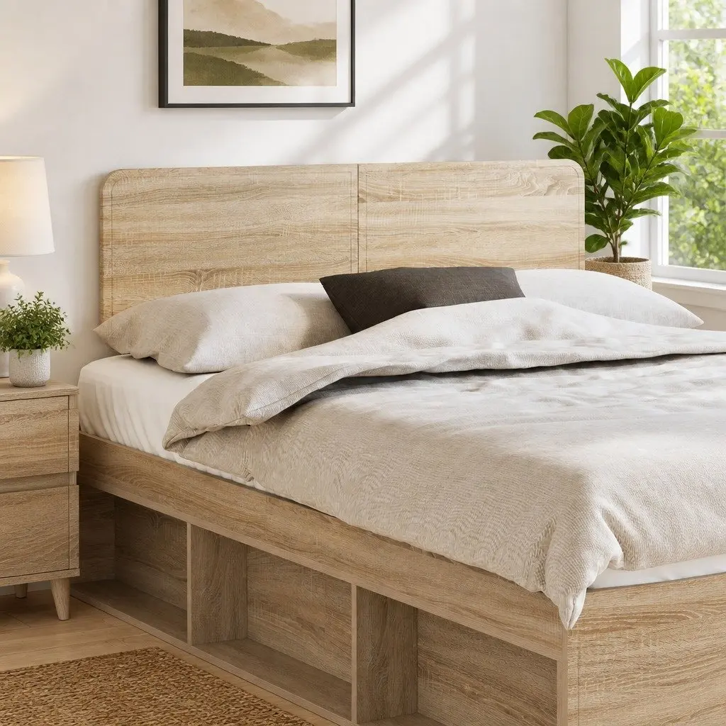 Modern Headboard Brown Engineered Wood Frame Bedroom Furniture Minimalist Design