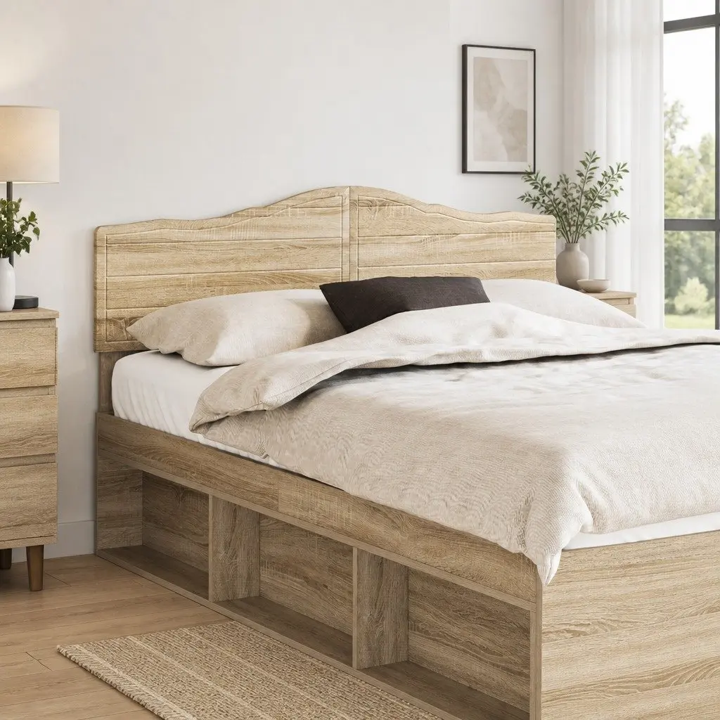Brown Rectangular Engineered Wood Headboard