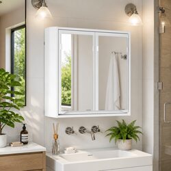 White Wall-Mounted Bathroom Cabinet with Mirror