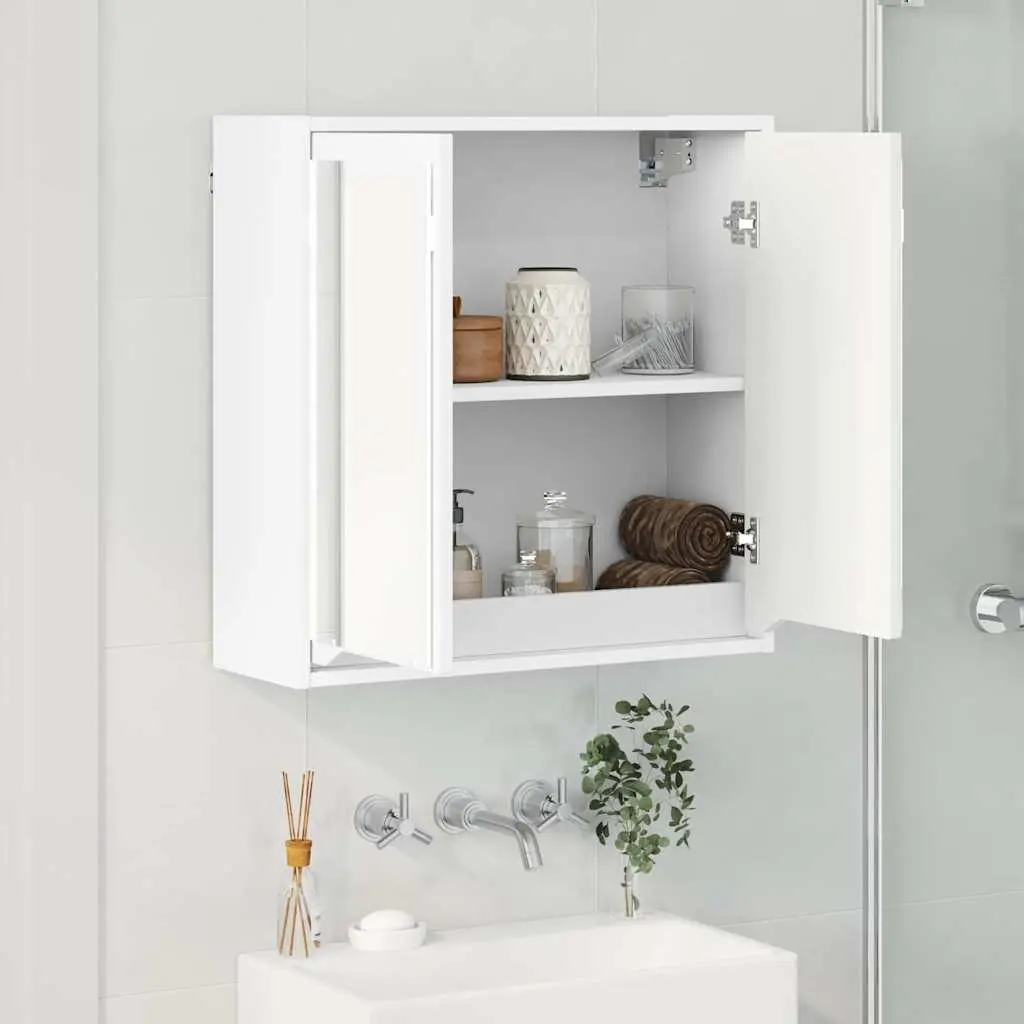 White Wall-Mounted Bathroom Cabinet with Mirror