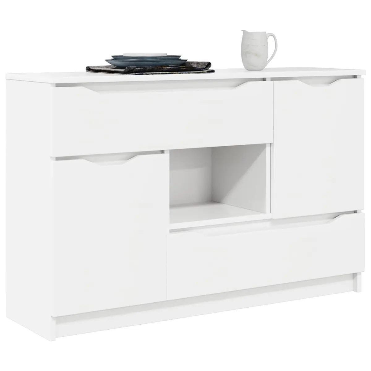 White Sideboard Storage Cabinet Living Room Dining Buffet Modern Rectangular
