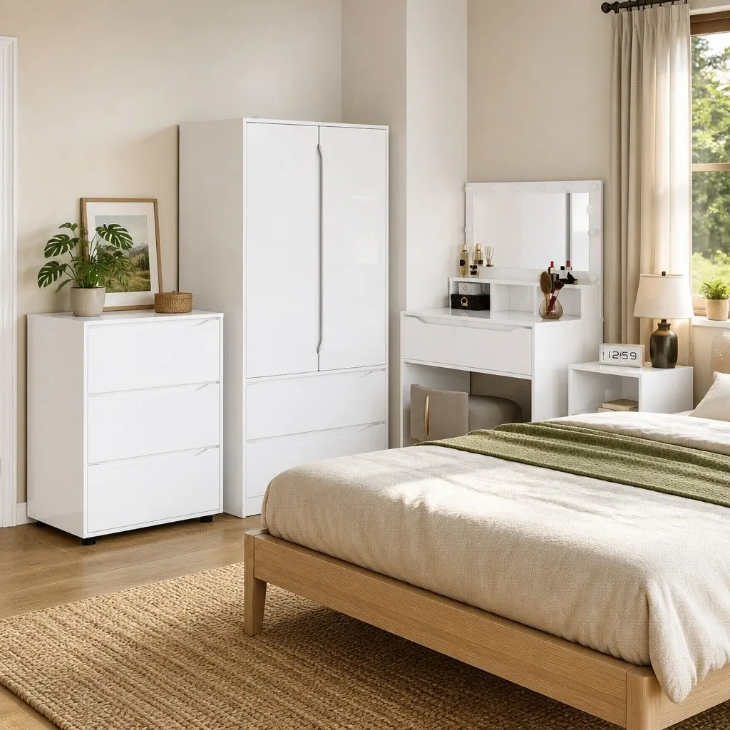 Storage Cabinet Bedroom Living Room High Gloss White 60 x 48 x 81 cm