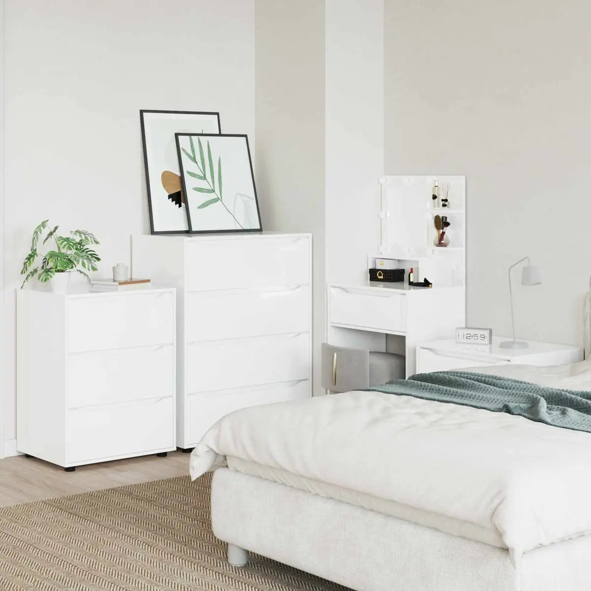 Storage Cabinet Bedroom Living Room High Gloss White 60 x 48 x 81 cm