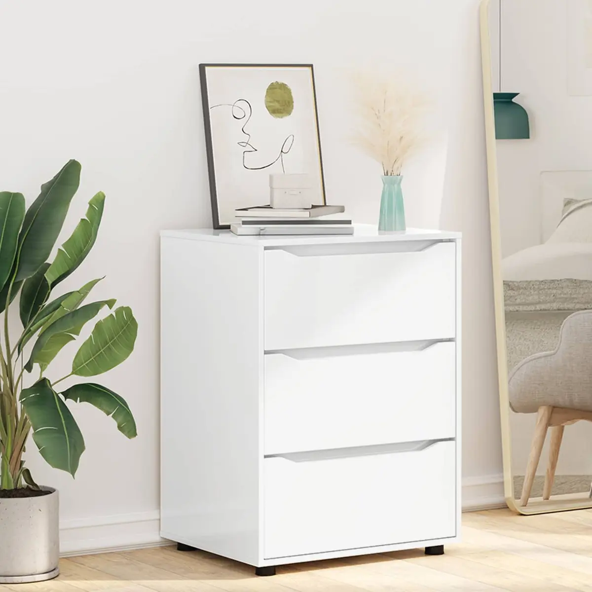 Storage Cabinet Bedroom Living Room High Gloss White 60 x 48 x 81 cm