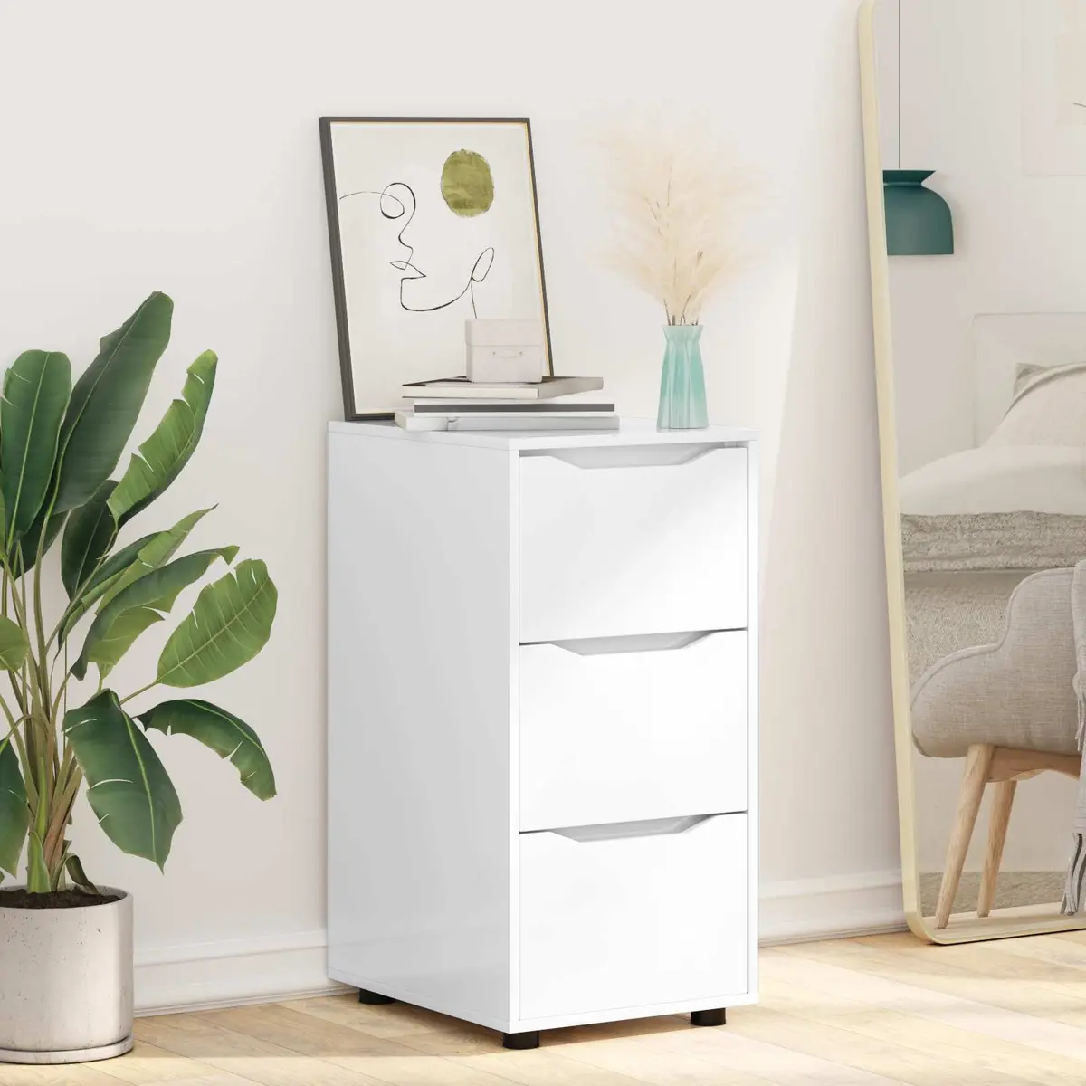 Storage Cabinet Bedroom Living Room High Gloss White 40 x 48 x 81 cm