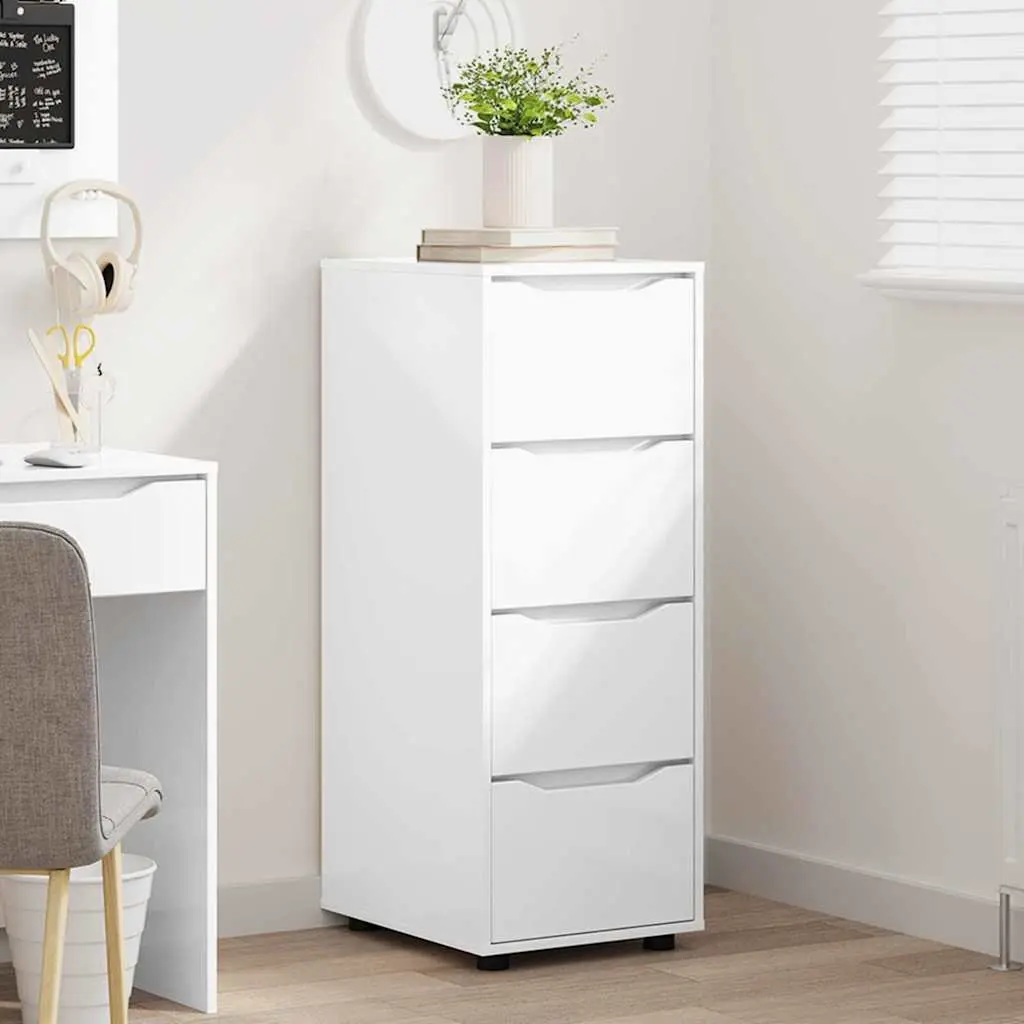 Storage Cabinet High Gloss White Engineered Wood Bedroom Living Room Organiser