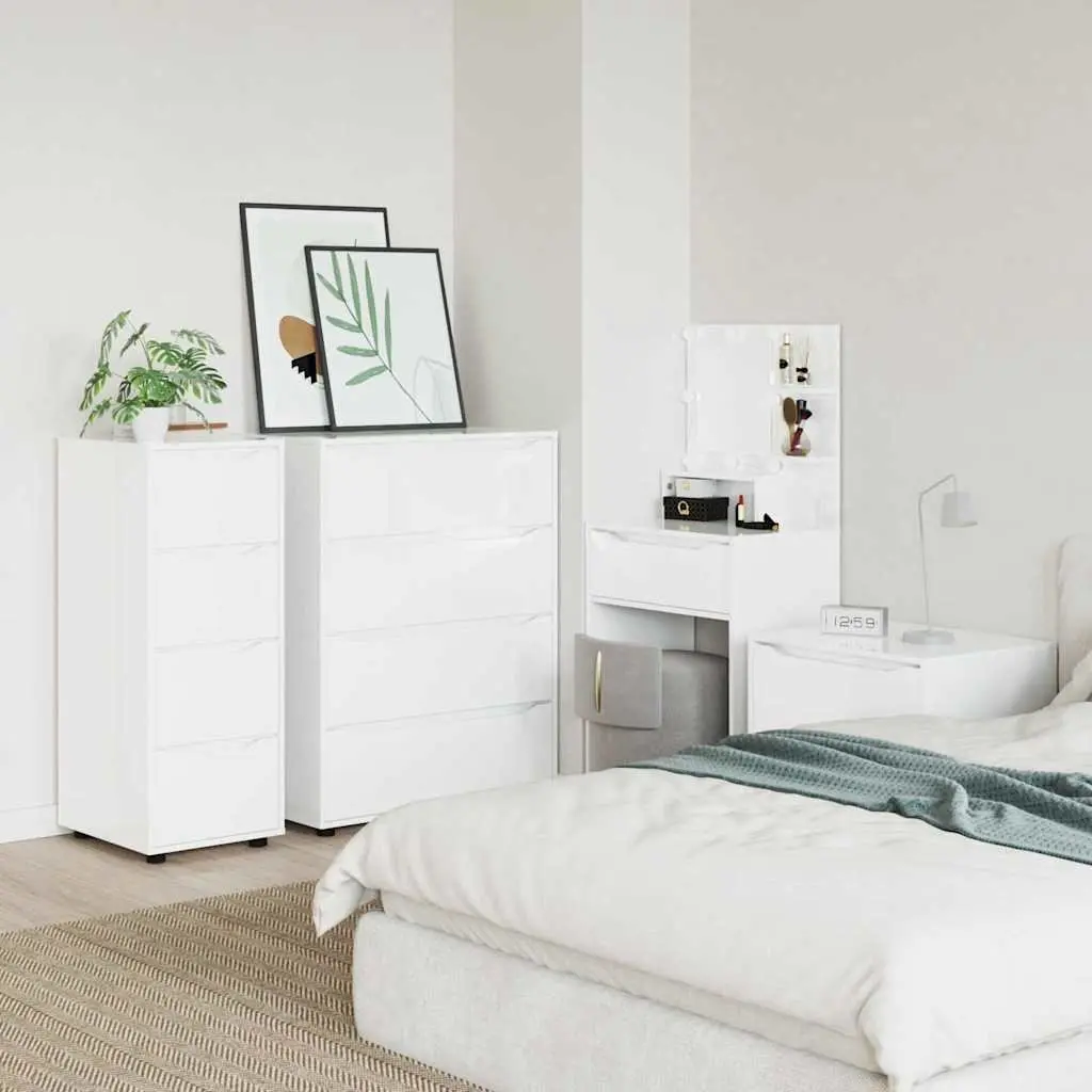 Storage Cabinet High Gloss White Engineered Wood Bedroom Living Room Organiser
