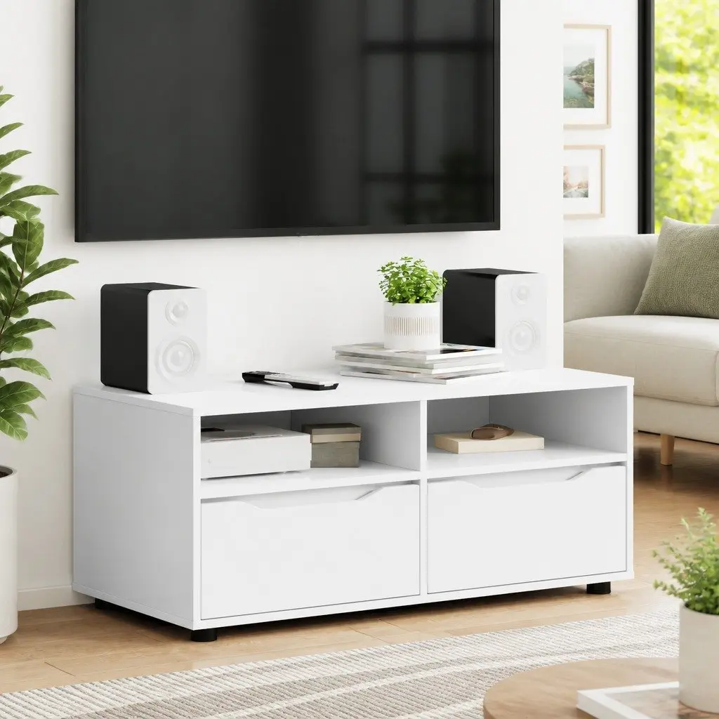 TV Cabinet with Drawer for Living Room White Modern Storage Unit 100 x 48 x 43 cm
