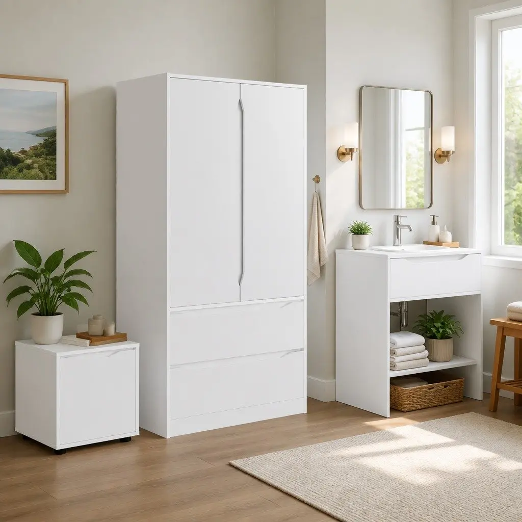 Bathroom Storage Cabinet White 40.5 x 40 x 44 cm Engineered Wood Minimalist