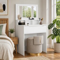 80cm White Dressing Table: Engineered Wood, Minimalist Design