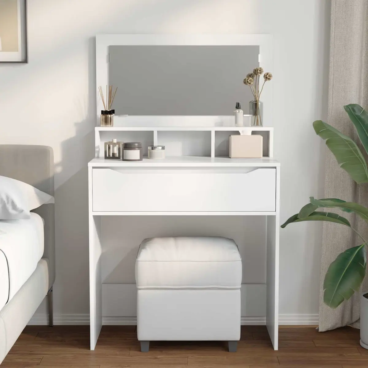 Bedroom Dressing Table White Vanity Unit Drawer Storage Makeup Desk Modern 80cm