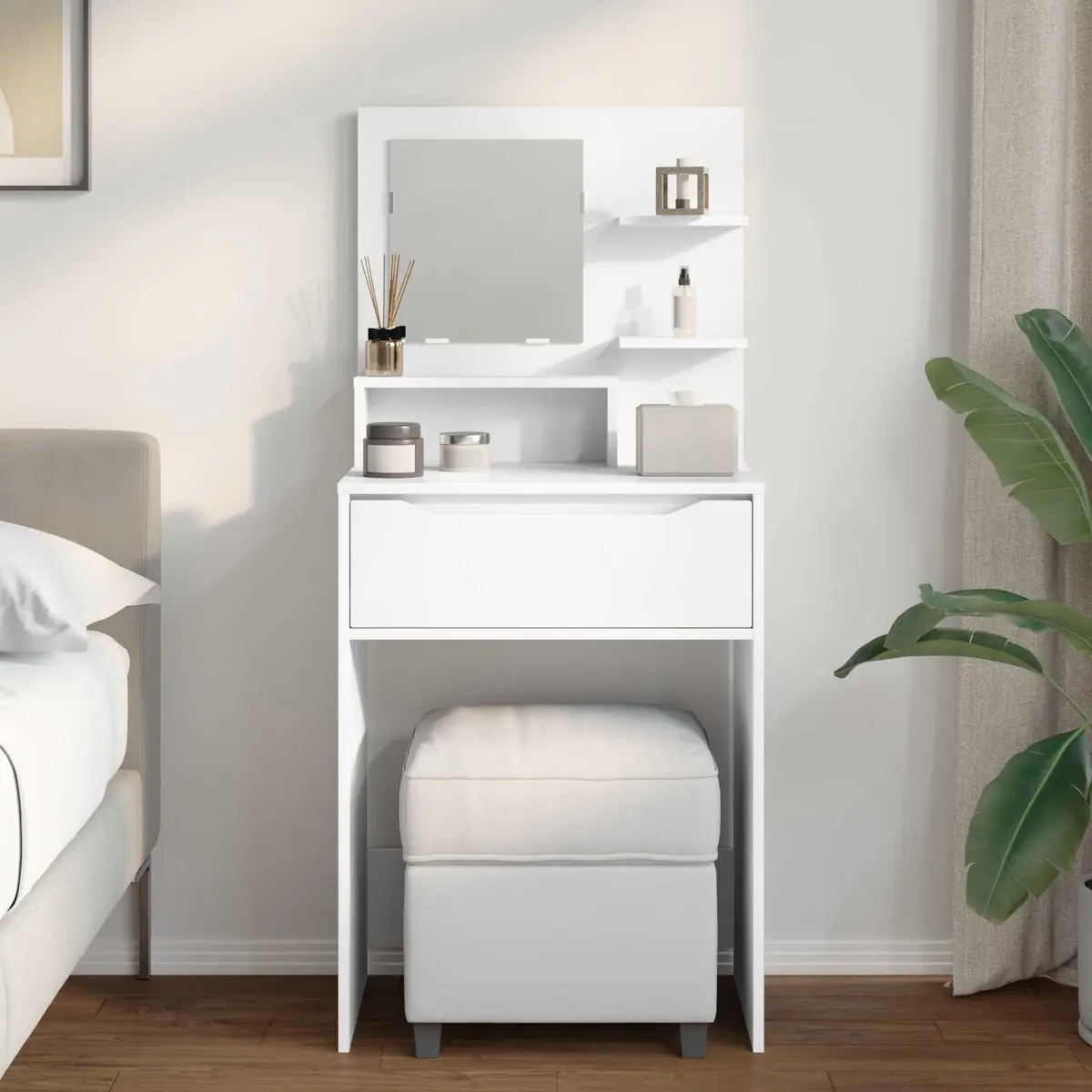 Bedroom Dressing Table with Drawer White Modern Vanity Unit Storage Furniture