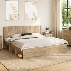 Engineered Wood Brown Headboard with Vertical Slat Design