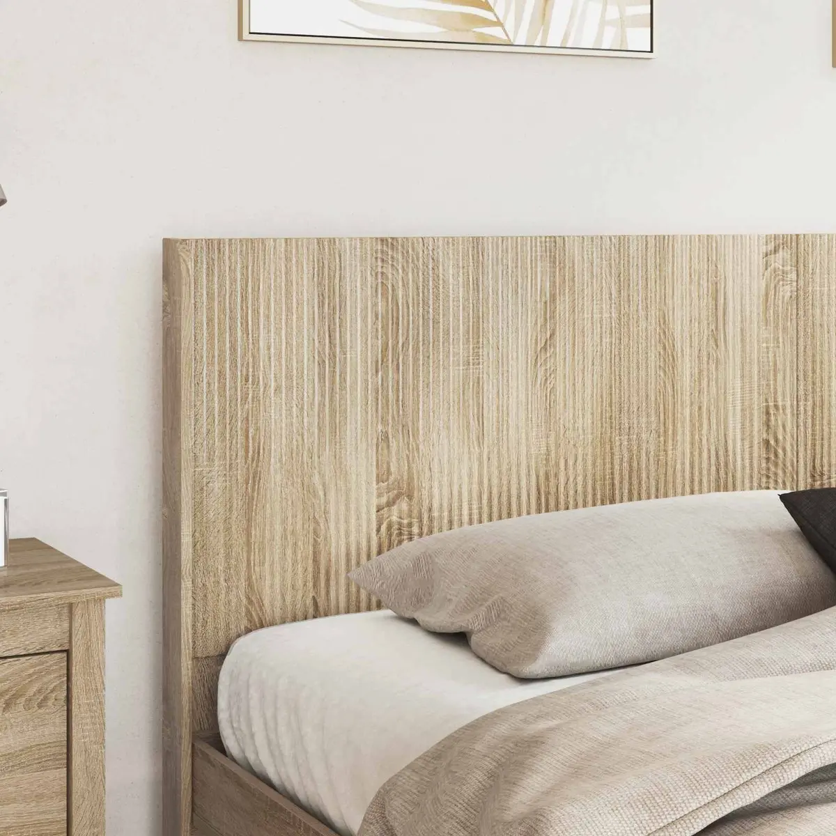 Headboard Engineered Wood Vertical Slat Design Bedroom Furniture Brown