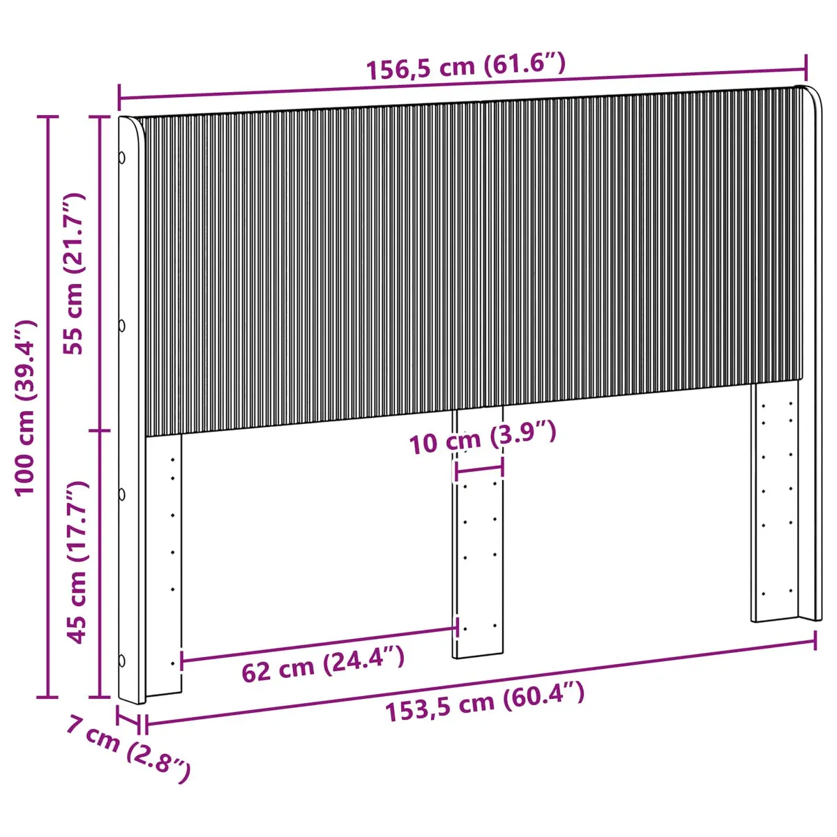 Headboard Bedroom Furniture Vertical Slat Design Engineered Wood Bed Frame Mount