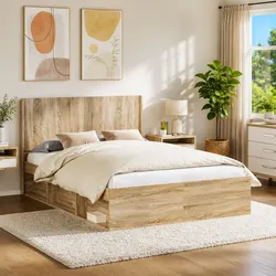 Headboard Specifications: Brown Engineered Wood, Vertical Slat