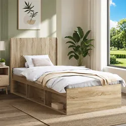 Engineered Wood Brown Headboard with Vertical Slats