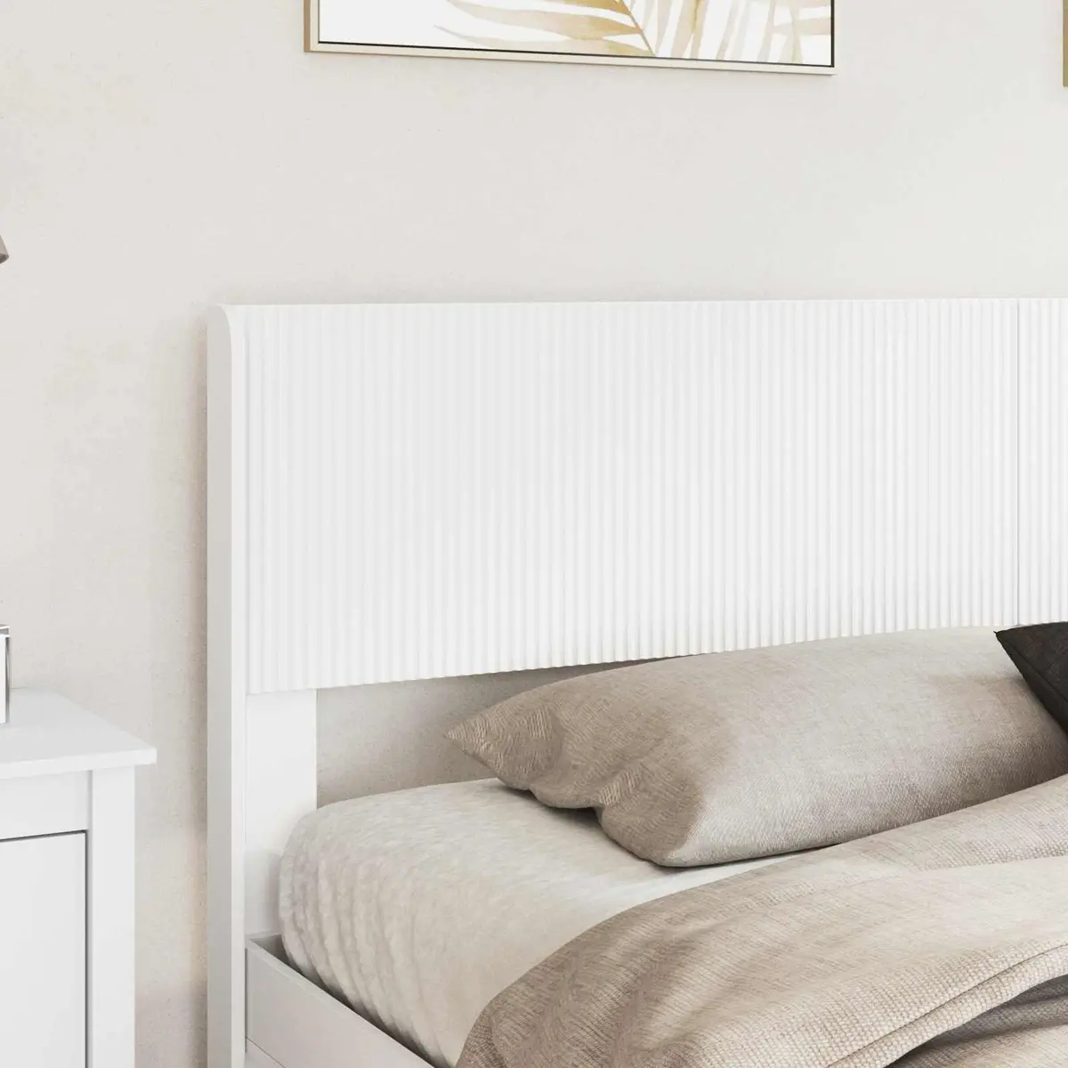 White Headboard Vertical Slat Design Engineered Wood Bedroom Furniture Mount