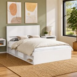 White Engineered Wood Headboard with Vertical Slat Design
