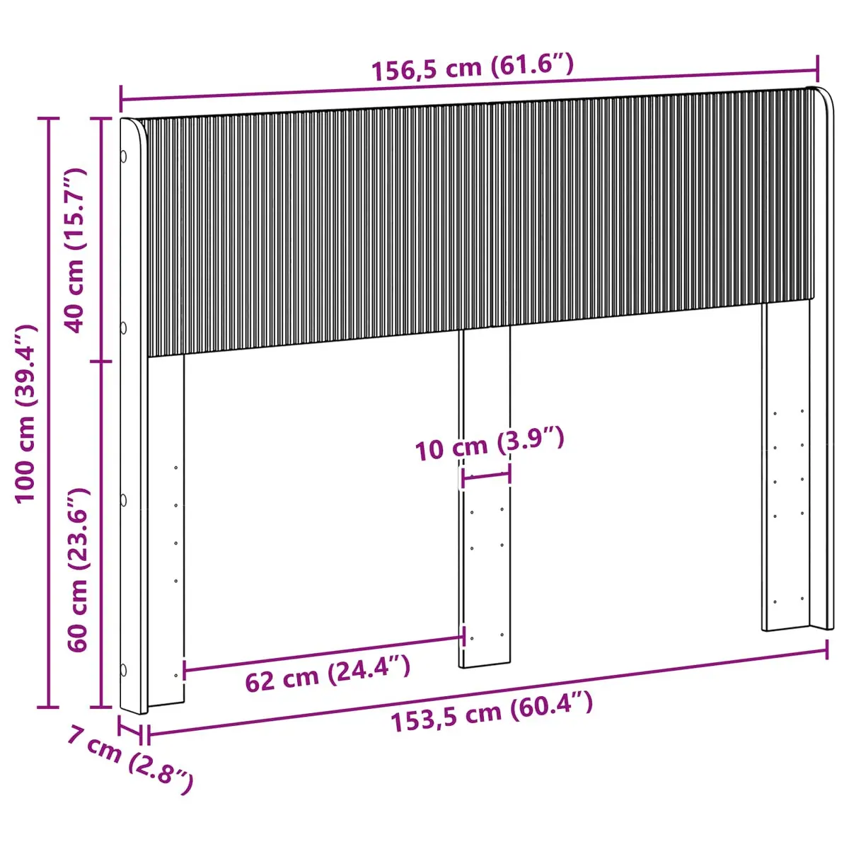 White Headboard Vertical Slat Design Engineered Wood Bedroom Furniture Mount