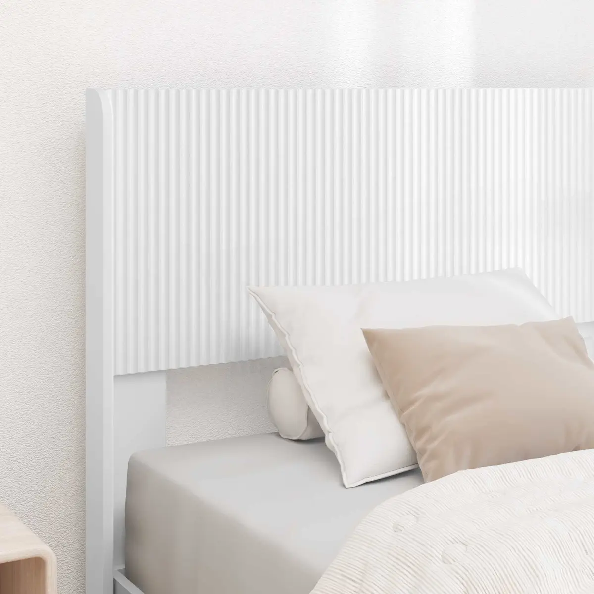 Engineered Wood White Headboard with Vertical Slats
