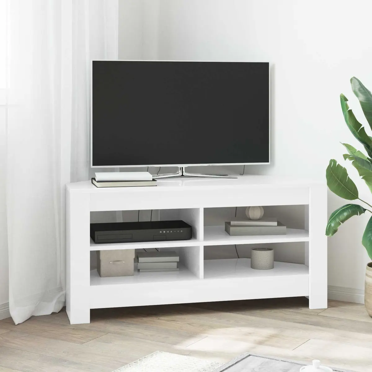 Corner TV Cabinet White Modern Living Room Media Storage Unit Engineered Wood