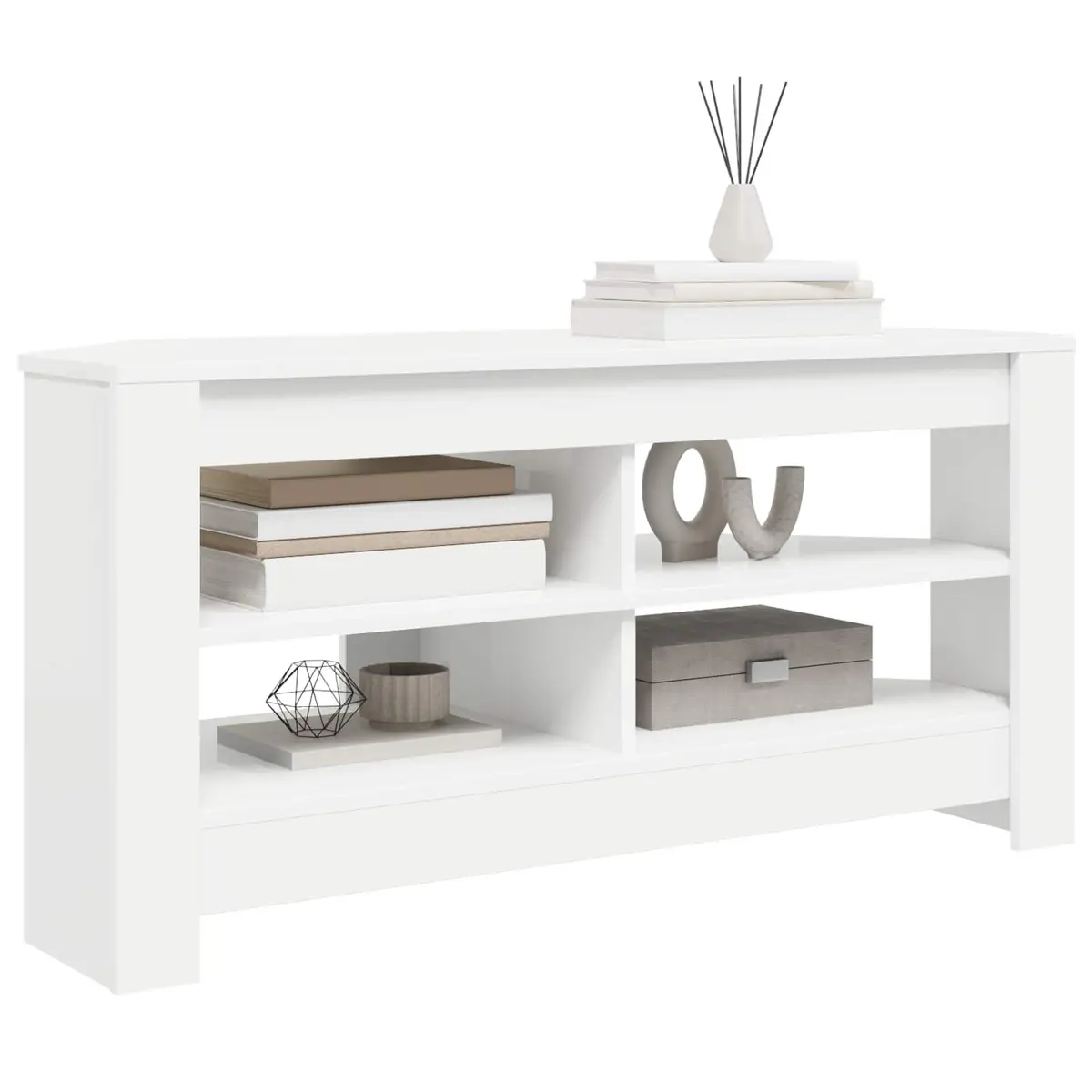 Corner TV Cabinet White Modern Living Room Media Storage Unit Engineered Wood
