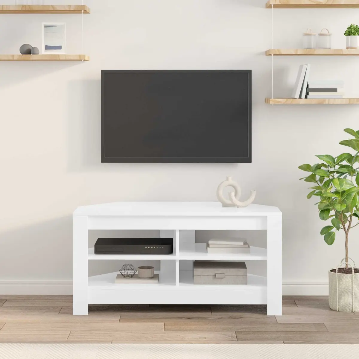 Corner TV Cabinet White Modern Living Room Media Storage Unit Engineered Wood