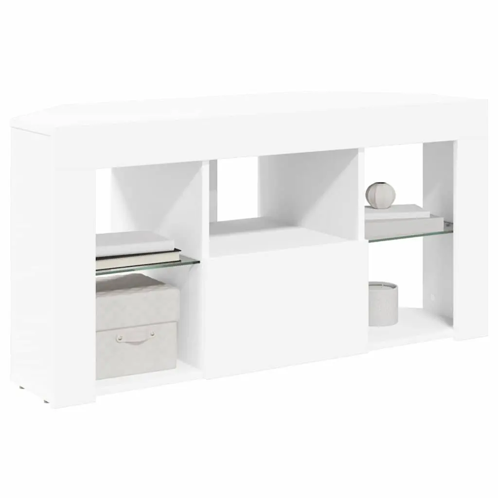 Corner LED TV Cabinet White Modern Living Room Storage Unit Wall Mounted 100 x 40 x 50 cm