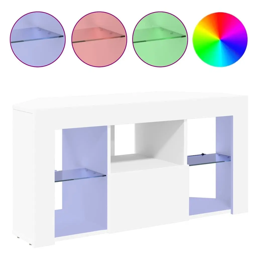 Corner LED TV Cabinet White Modern Living Room Storage Unit Wall Mounted 100 x 40 x 50 cm