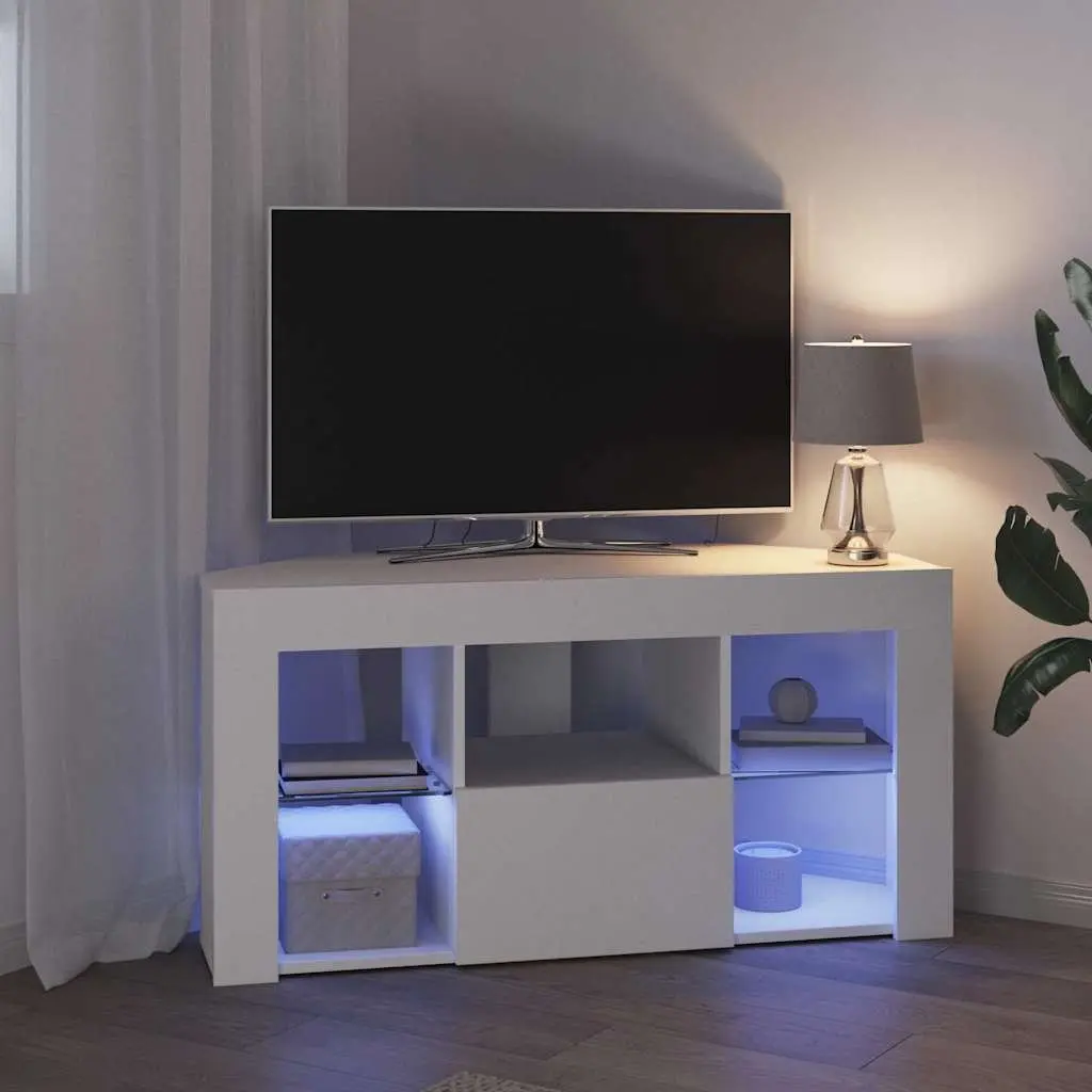 Corner LED TV Cabinet White Modern Living Room Storage Unit Wall Mounted 100 x 40 x 50 cm